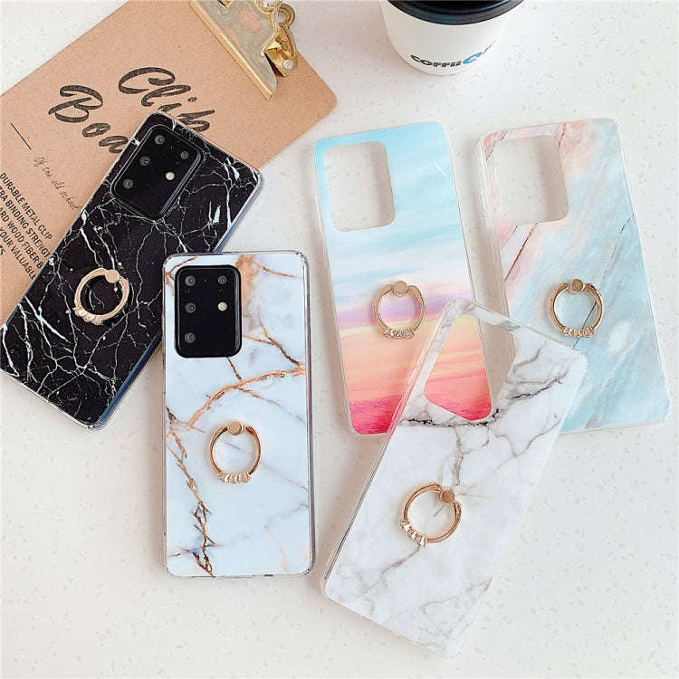 For Huawei P40 TPU Smooth Marble with Ring Metal Rhinestone Bracket Mobile Phone Protective Case(...