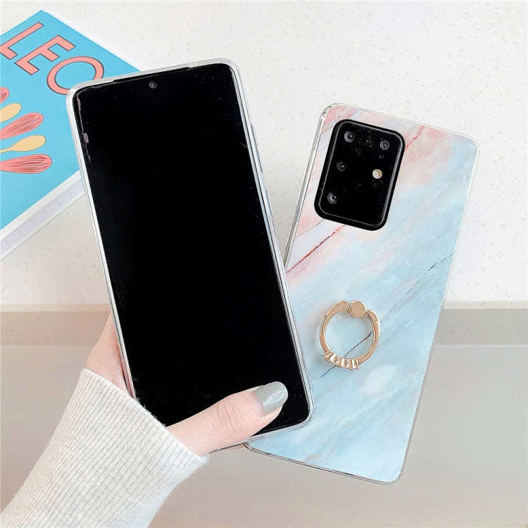 For Huawei P40 TPU Smooth Marble with Ring Metal Rhinestone Bracket Mobile Phone Protective Case(...