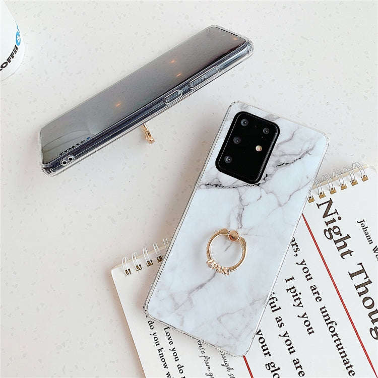 For Huawei P40 TPU Smooth Marble with Ring Metal Rhinestone Bracket Mobile Phone Protective Case(...