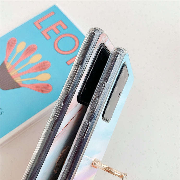 For Huawei P40 TPU Smooth Marble with Ring Metal Rhinestone Bracket Mobile Phone Protective Case(...
