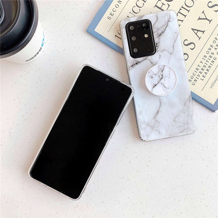 For Huawei P40 TPU Smooth Marble Pattern With Folding Bracket Mobile Phone Cose(White A6)