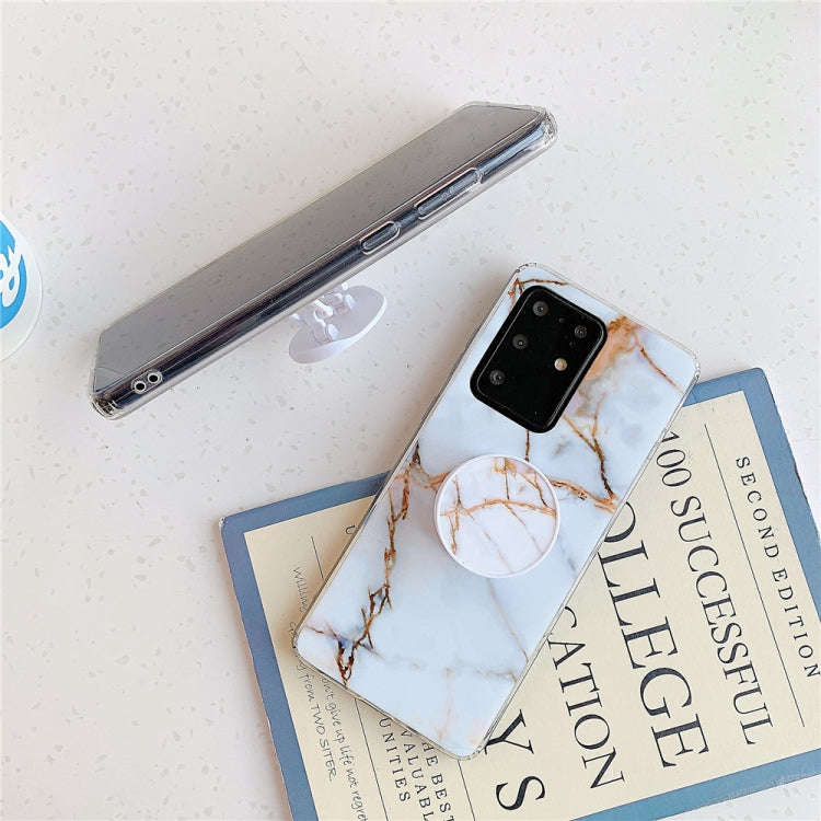 For Huawei P40 TPU Smooth Marble Pattern With Folding Bracket Mobile Phone Cose(Blue A7)