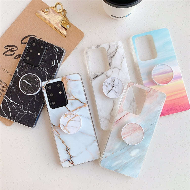 For Huawei P40 TPU Smooth Marble Pattern With Folding Bracket Mobile Phone Cose(Blue A7)