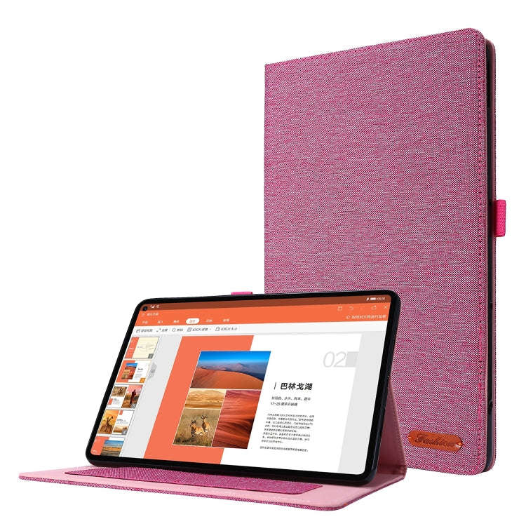 For Huawei Matepad Pro 10.8 Fabric + TPU Flat Protective case With Name Card Clip(Rose Red)