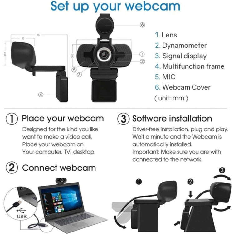 Full HD 1080P Web Camera With Noise Cancellation Microphone Skype Streaming Live Camera for Compu...