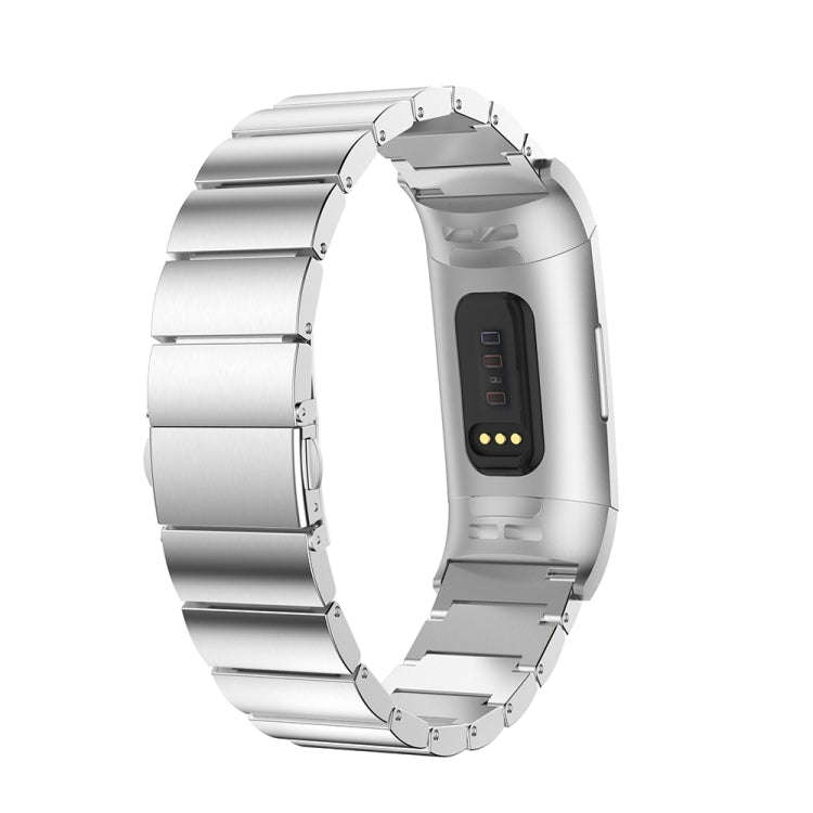 One Beads Slingshot Buckle Solid Stainless Steel Watch Band for Fitbit Charge 4(Silver)