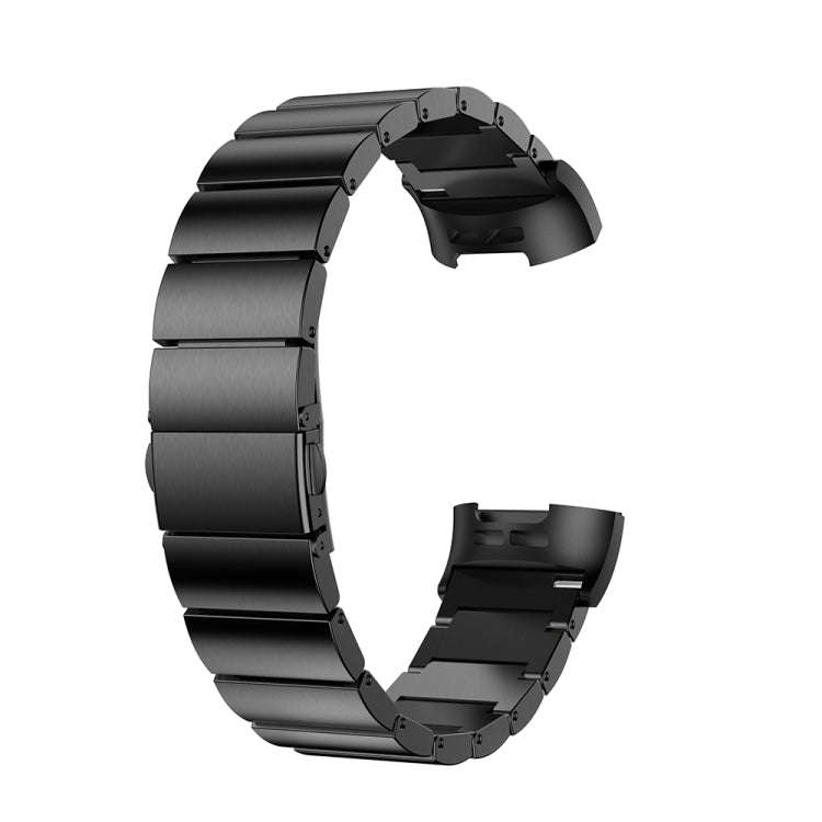 One Beads Slingshot Buckle Solid Stainless Steel Watch Band for Fitbit Charge 4(Black)