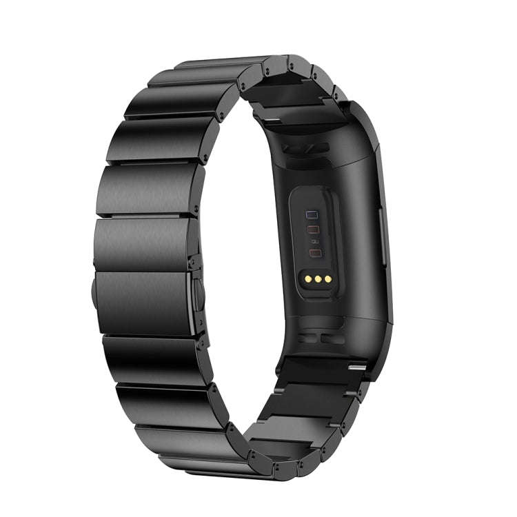 One Beads Slingshot Buckle Solid Stainless Steel Watch Band for Fitbit Charge 4(Black)