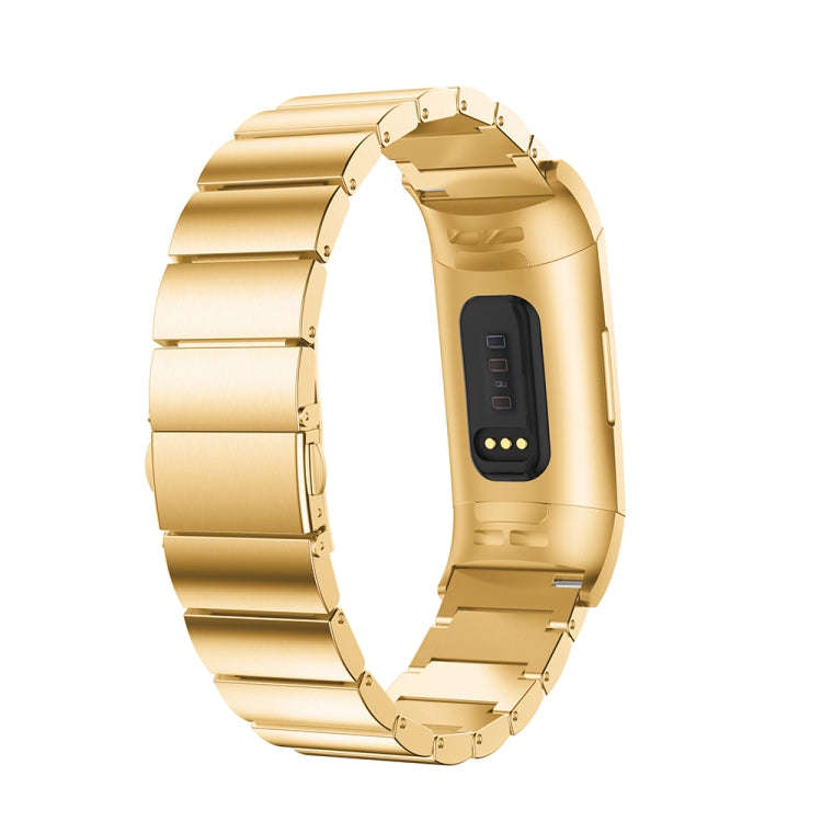 One Beads Slingshot Buckle Solid Stainless Steel Watch Band for Fitbit Charge 4(Gold)