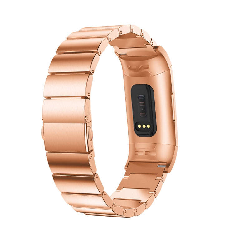 One Beads Slingshot Buckle Solid Stainless Steel Watch Band for Fitbit Charge 4(Rose Gold)