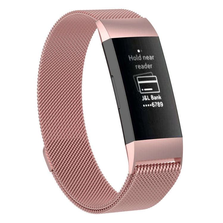 Stainless Steel Magnet Watch Band for FITBIT Charge 4 / 3, Large Size: 210x18mm(Pink)