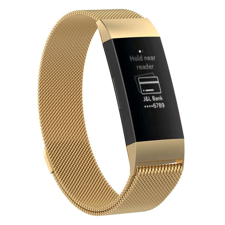 Stainless Steel Magnet Watch Band for FITBIT Charge 4 / 3, Large Size: 210x18mm(Gold)