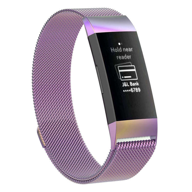 Stainless Steel Magnet Watch Band for FITBIT Charge 4 / 3, Large Size: 210x18mm(Light Purple)