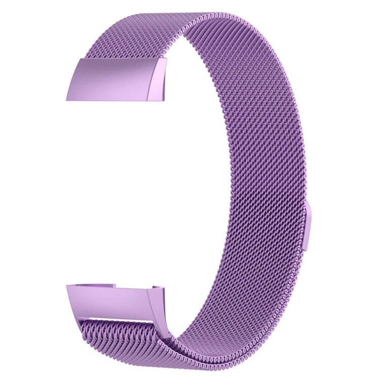 Stainless Steel Magnet Watch Band for FITBIT Charge 4 / 3, Large Size: 210x18mm(Light Purple)