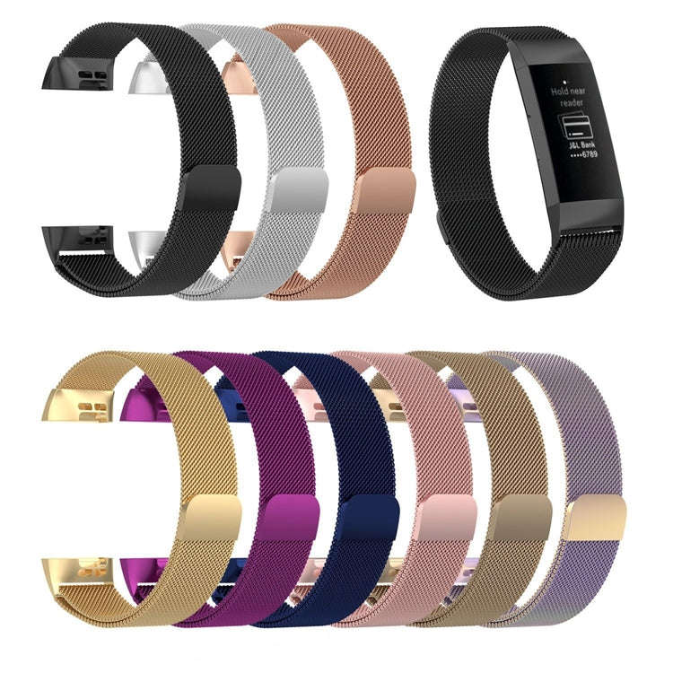 Stainless Steel Magnet Watch Band for FITBIT Charge 4 / 3, Large Size: 210x18mm(Light Purple)