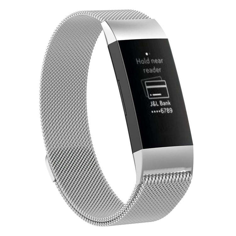 Stainless Steel Magnet Watch Band for FITBIT Charge 4 / 3, Large Size: 210x18mm(Silver)