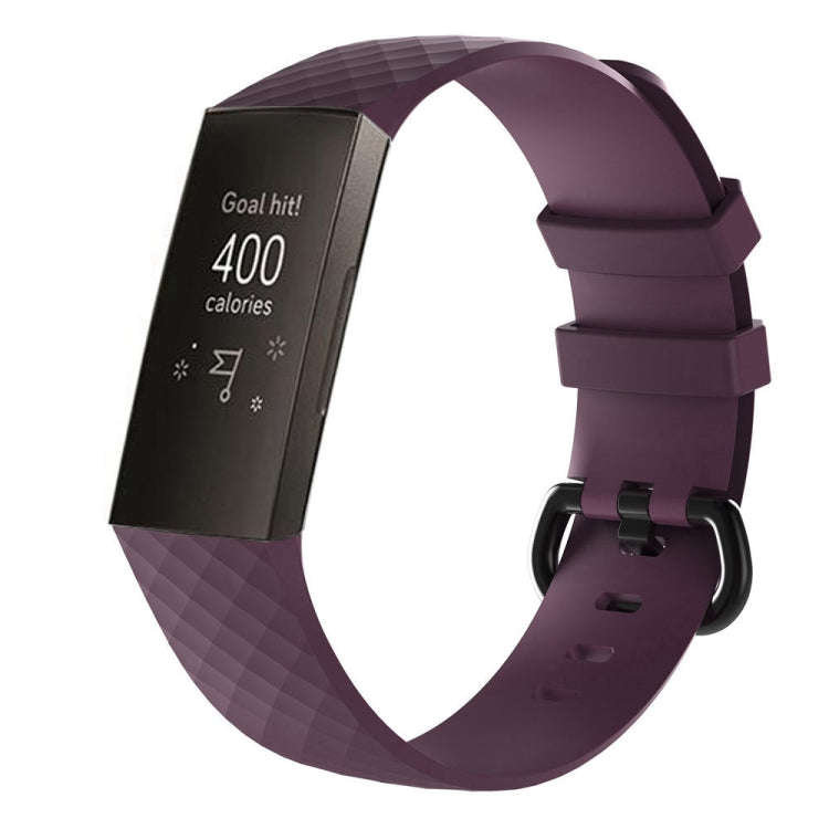 Diamond Pattern Silicone Watch Band for Fitbit Charge 4 Small Size190*18mm(Dark Purple)