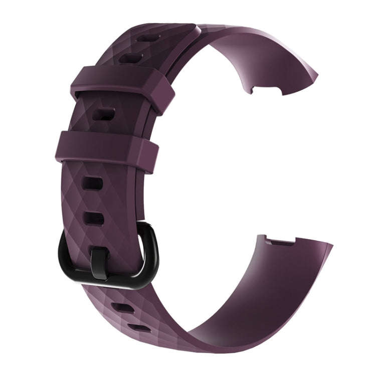 Diamond Pattern Silicone Watch Band for Fitbit Charge 4 Small Size190*18mm(Dark Purple)