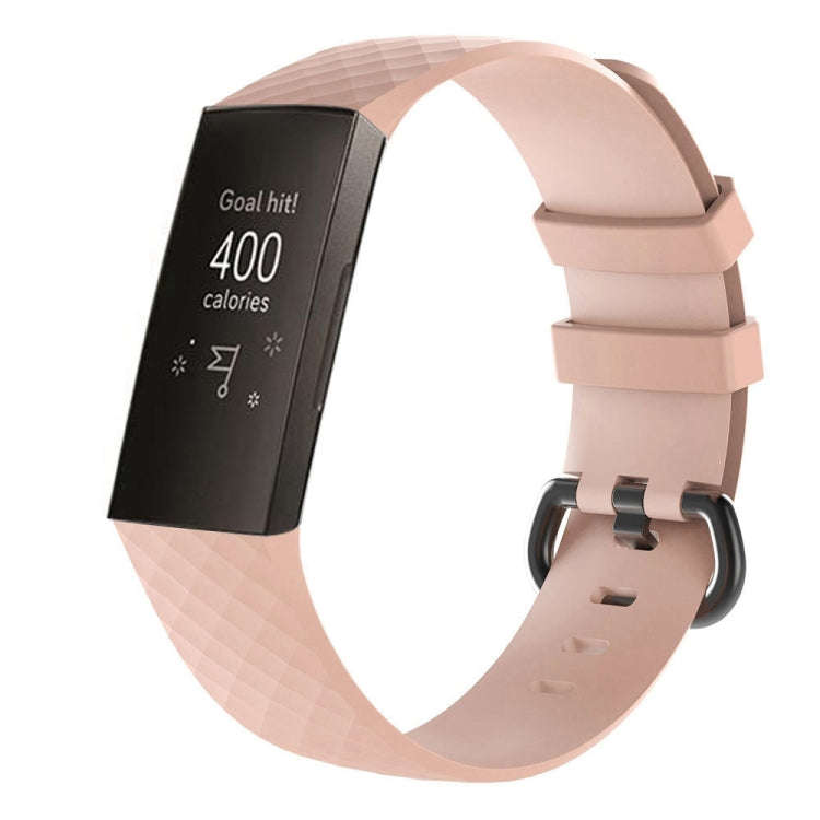 Diamond Pattern Silicone Watch Band for Fitbit Charge 4 Small Size190*18mm(Pink)