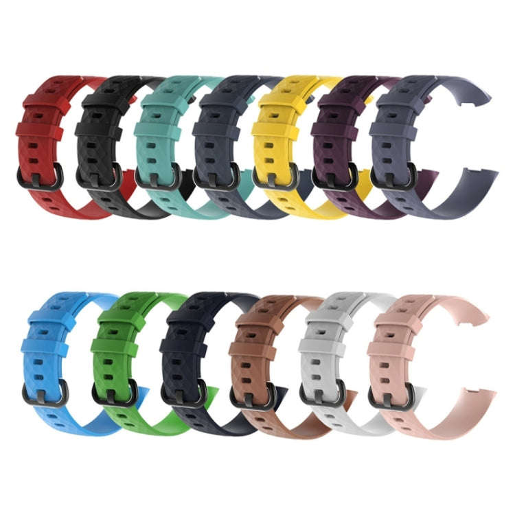 Diamond Pattern Silicone Watch Band for Fitbit Charge 4 Small Size190*18mm(Pink)
