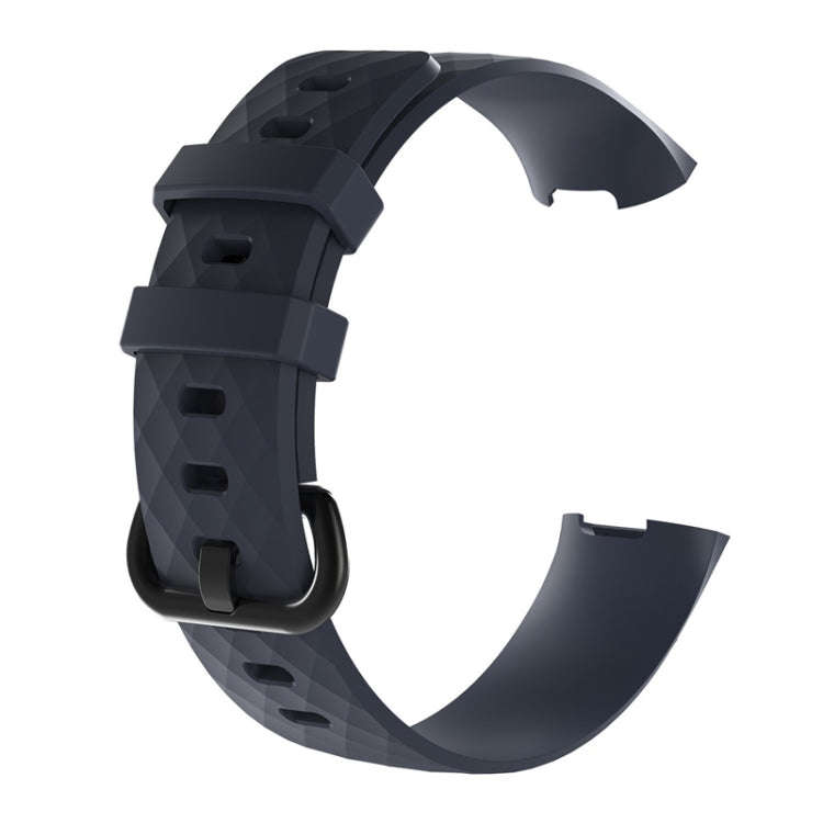 Diamond Pattern Silicone Watch Band for Fitbit Charge 4 Small Size190*18mm(Navy Blue)