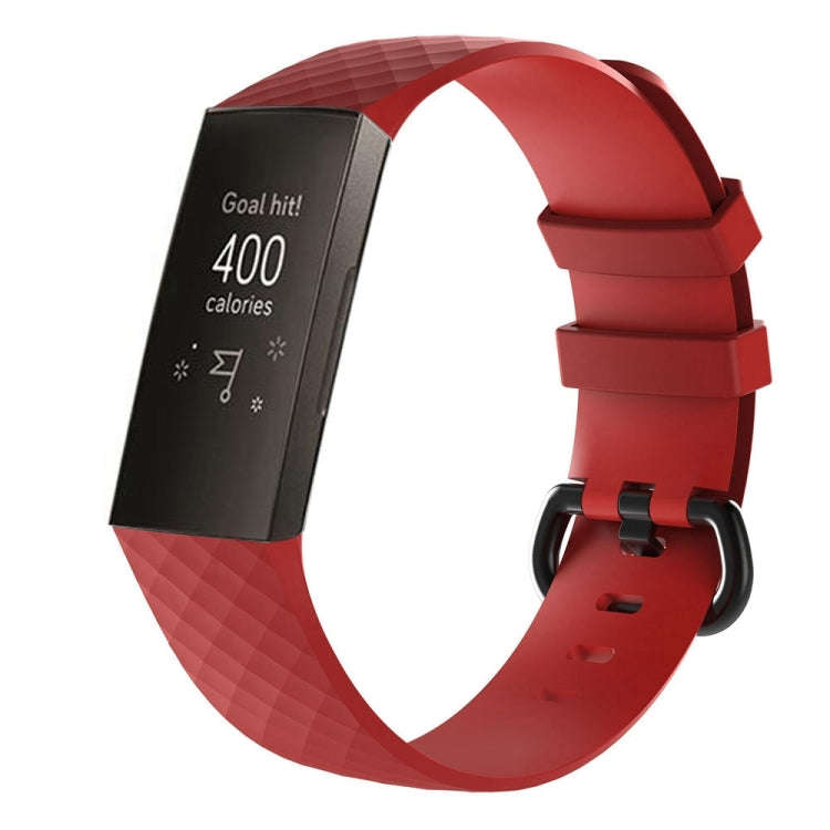 Diamond Pattern Silicone Watch Band for Fitbit Charge 4 Small Size190*18mm(Red)