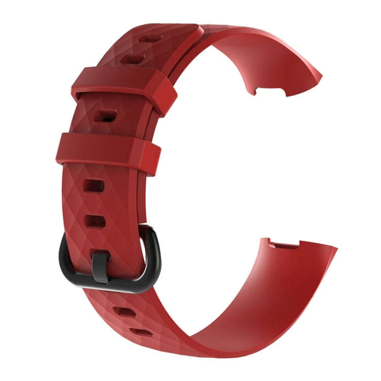 Diamond Pattern Silicone Watch Band for Fitbit Charge 4 Small Size190*18mm(Red)
