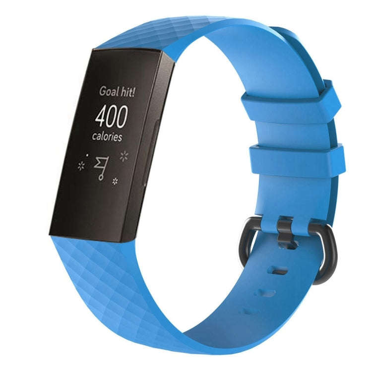 Diamond Pattern Silicone Watch Band for Fitbit Charge 4 Small Size190*18mm(Sky Blue)