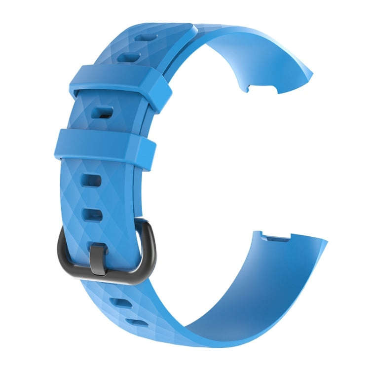 Diamond Pattern Silicone Watch Band for Fitbit Charge 4 Small Size190*18mm(Sky Blue)