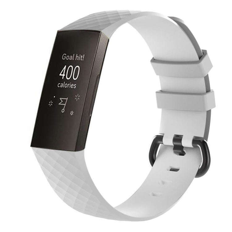 Diamond Pattern Silicone Watch Band for Fitbit Charge 4 Small Size190*18mm(White)