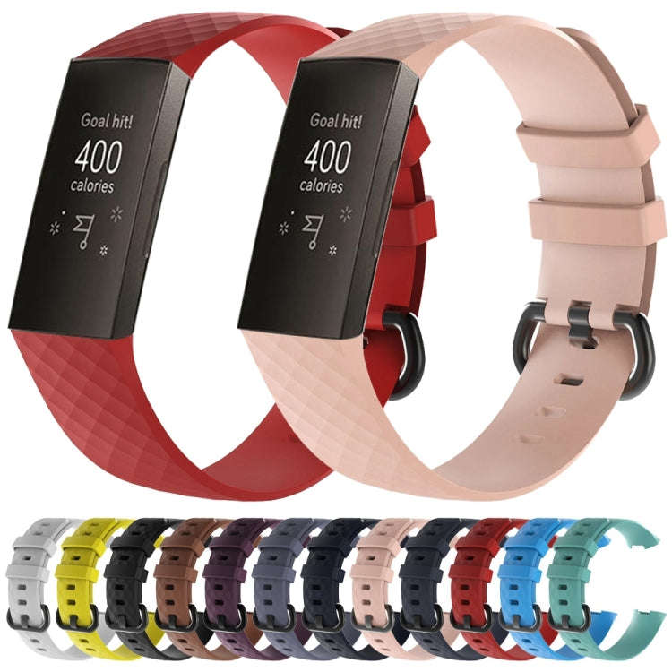 Diamond Pattern Silicone Watch Band for Fitbit Charge 4 Small Size190*18mm(Pink)