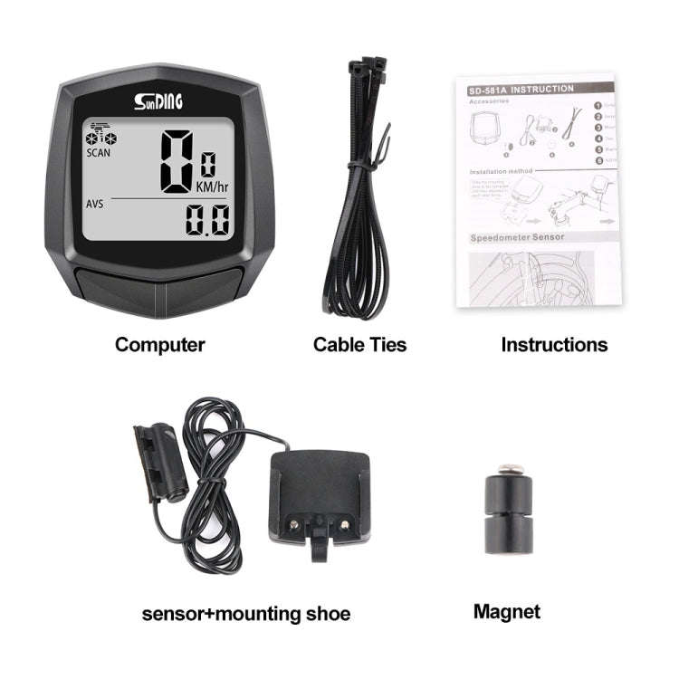 SUNDING SD-581A Bike Wired Computer Speedometer Odometer Cycling Bicycle Waterproof Measurable Te...