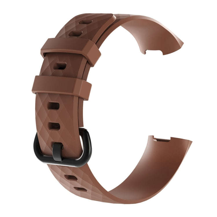 Diamond Pattern Silicone Watch Band for Fitbit Charge 4 Large Size:210*18mm(Coffee)