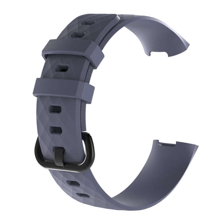 Diamond Pattern Silicone Watch Band for Fitbit Charge 4 Large Size:210*18mm(Gray)