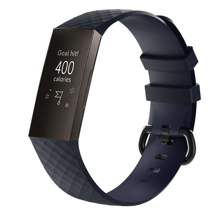 Diamond Pattern Silicone Watch Band for Fitbit Charge 4 Large Size:210*18mm(Blue)