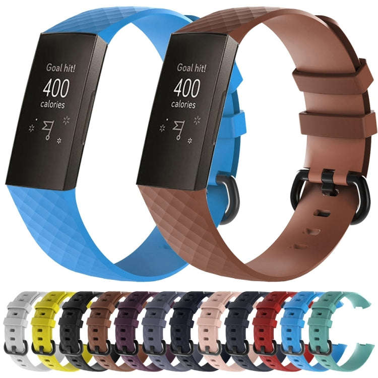 Diamond Pattern Silicone Watch Band for Fitbit Charge 4 Large Size:210*18mm(Dark Purple)