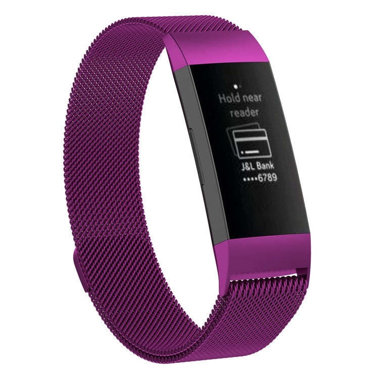 Stainless Steel Magnet Watch Band for FITBIT Charge  4 / 3Small Size: 190x18mm(Dark Purple)