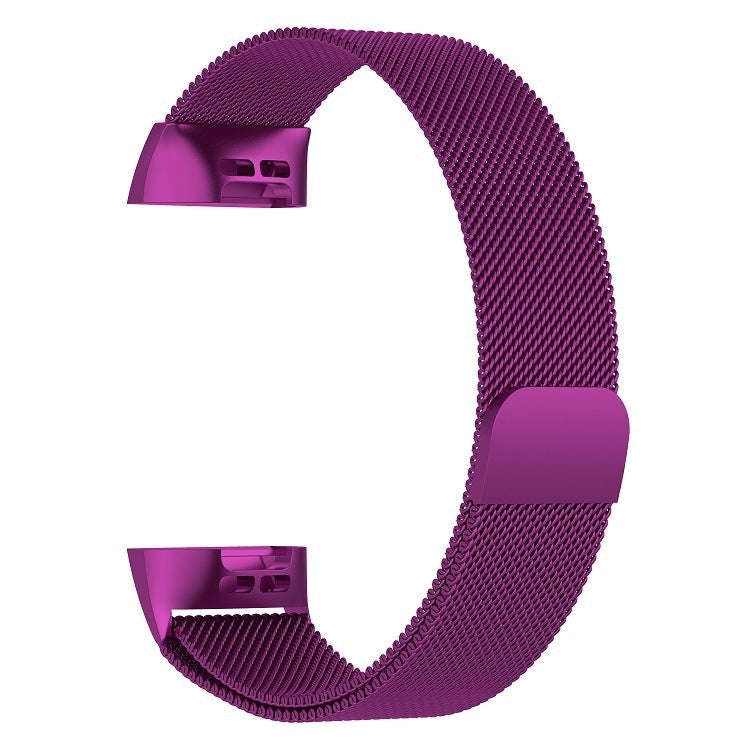 Stainless Steel Magnet Watch Band for FITBIT Charge  4 / 3Small Size: 190x18mm(Dark Purple)
