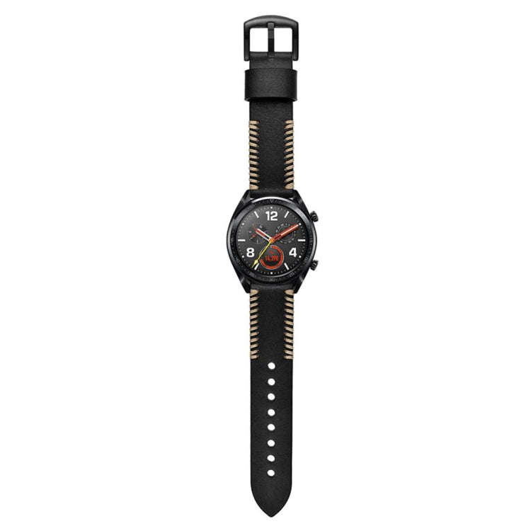 22mm For Huawei Watch GT2e GT2 46mm Leather Watch Band(Black)