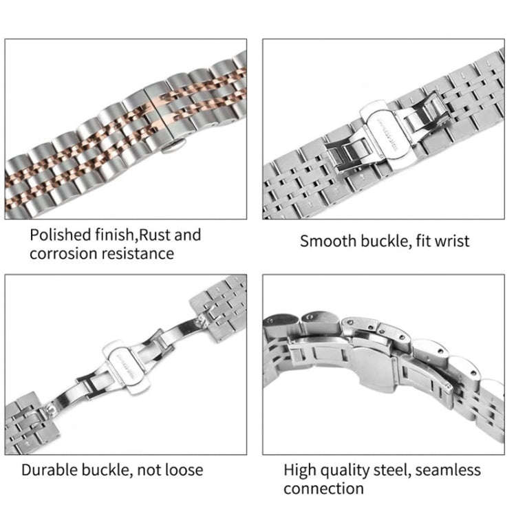 22mm For Huawei Watch GT2e GT2 46mm Seven Stainless Steel Watch Band(Silver rose gold)