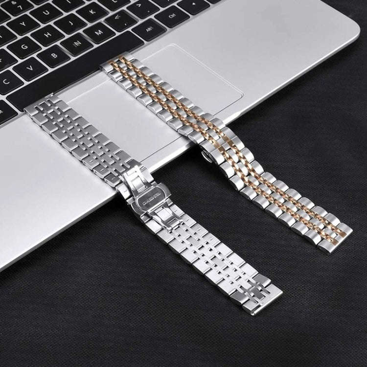 22mm For Huawei Watch GT2e GT2 46mm Seven Stainless Steel Watch Band(Silver rose gold)