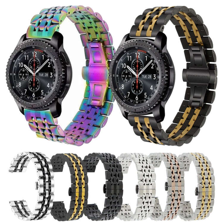 22mm For Huawei Watch GT2e GT2 46mm Seven Stainless Steel Watch Band(Black)