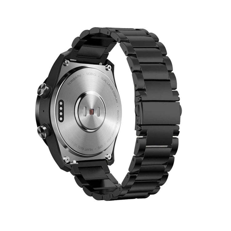 22mm For Huawei Watch GT2e GT2 46mm Three Flat Buckle Stainless Steel Watch Band(Black)