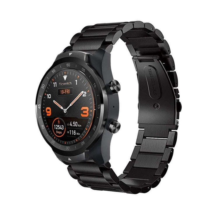 22mm For Huawei Watch GT2e GT2 46mm Three Flat Buckle Stainless Steel Watch Band(Black)