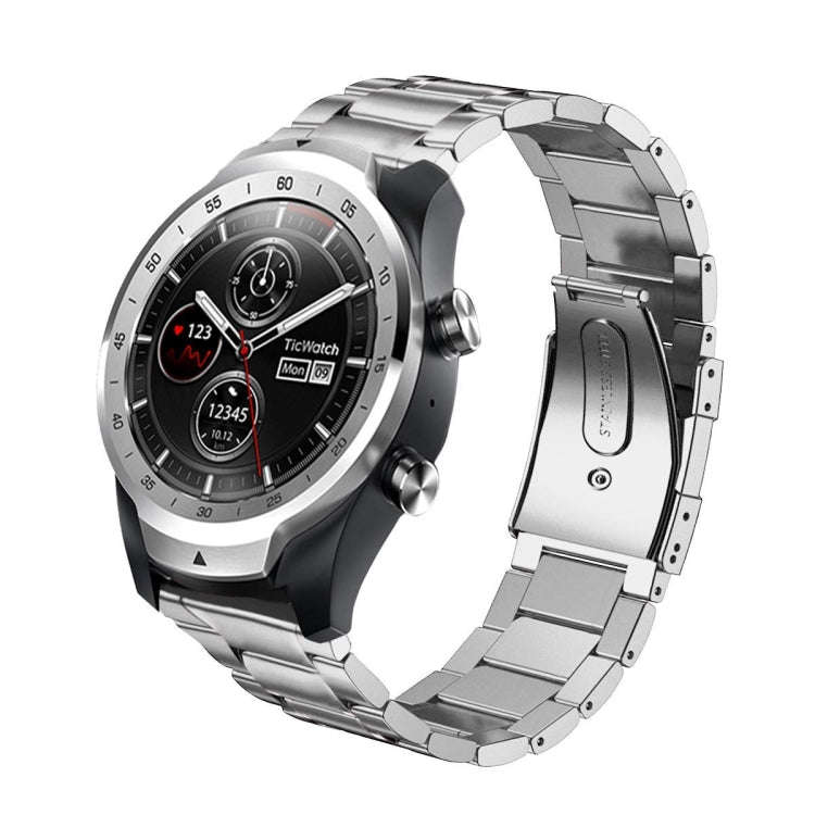 22mm For Huawei Watch GT2e GT2 46mm Three Flat Buckle Stainless Steel Watch Band(Silver)