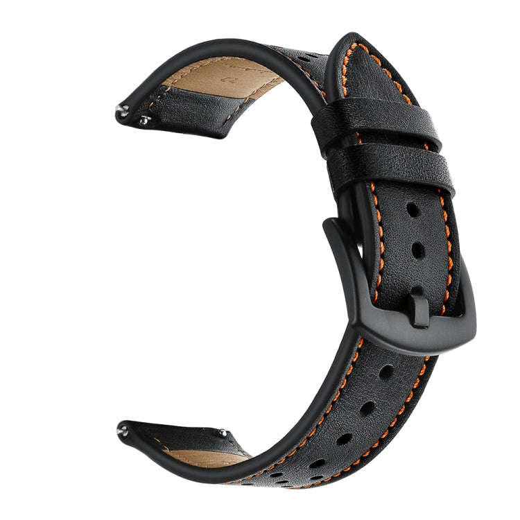 22mm For Huawei Watch GT2e / GT2 46mm Plum Blossom Hole Leather Watch Band(Black Orange)