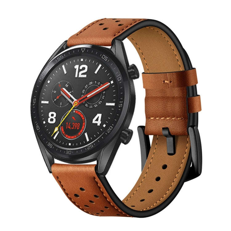 22mm For Huawei Watch GT2e / GT2 46mm Plum Blossom Hole Leather Watch Band(Brown)