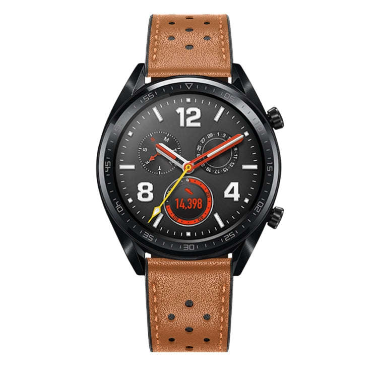 22mm For Huawei Watch GT2e / GT2 46mm Plum Blossom Hole Leather Watch Band(Brown)