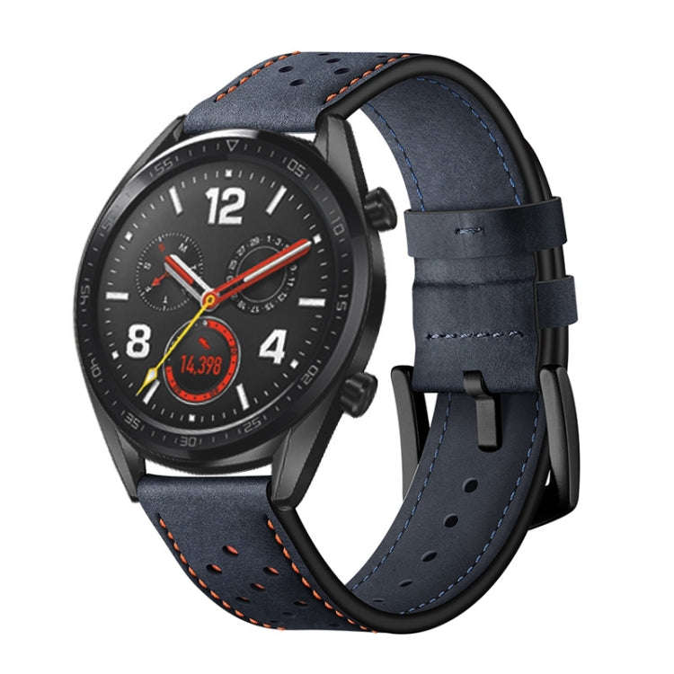 22mm For Huawei Watch GT2e / GT2 46mm Plum Blossom Hole Leather Watch Band(Blue)