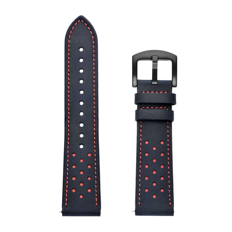 22mm For Huawei Watch GT2e / GT2 46mm Plum Blossom Hole Leather Watch Band(Blue)